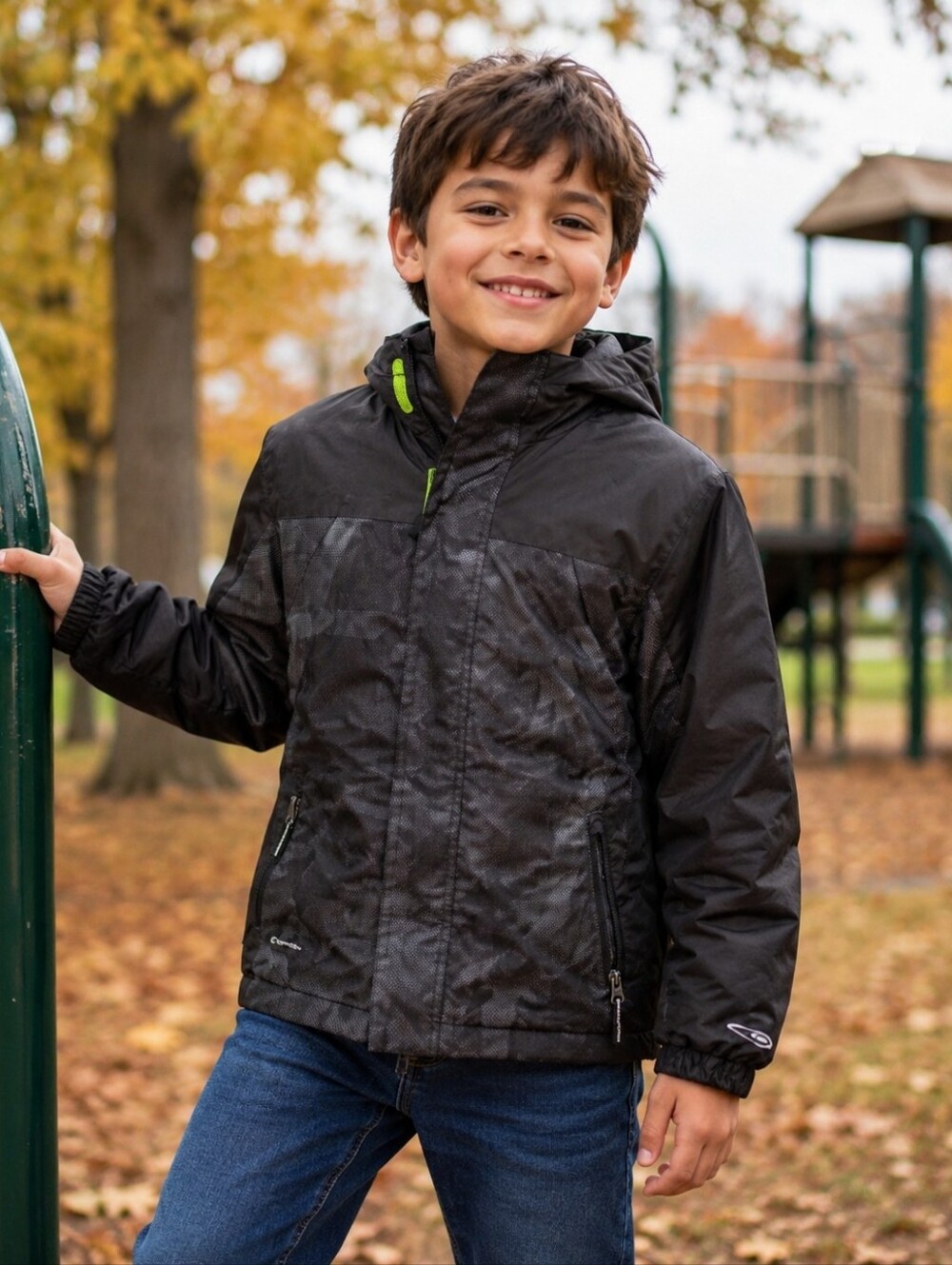 Boys Black Camo Champion Rain Jacket Medium 8/10